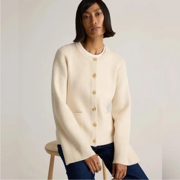 Quince Women Mongolian Cashmere Structured Cardigan Ivory Medium - Picture 7 of 12